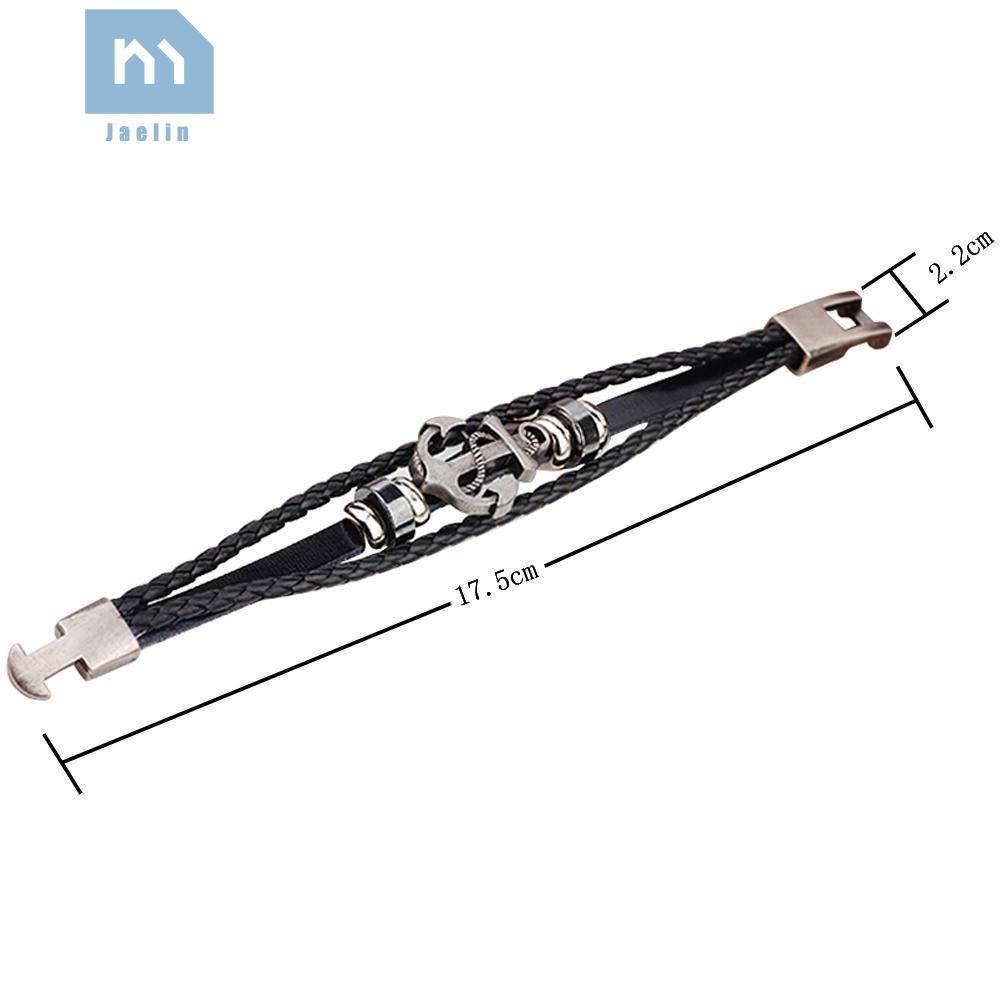 Vòng tay da mặt kim loại phối trang trí hình mỏ neo thời trang nam tính