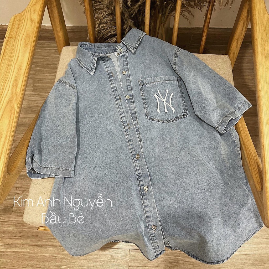 áo jean nữ form rộng thêu NY - áo bò nữ Mickey from thụng xinh cá tính bán theo phân loại