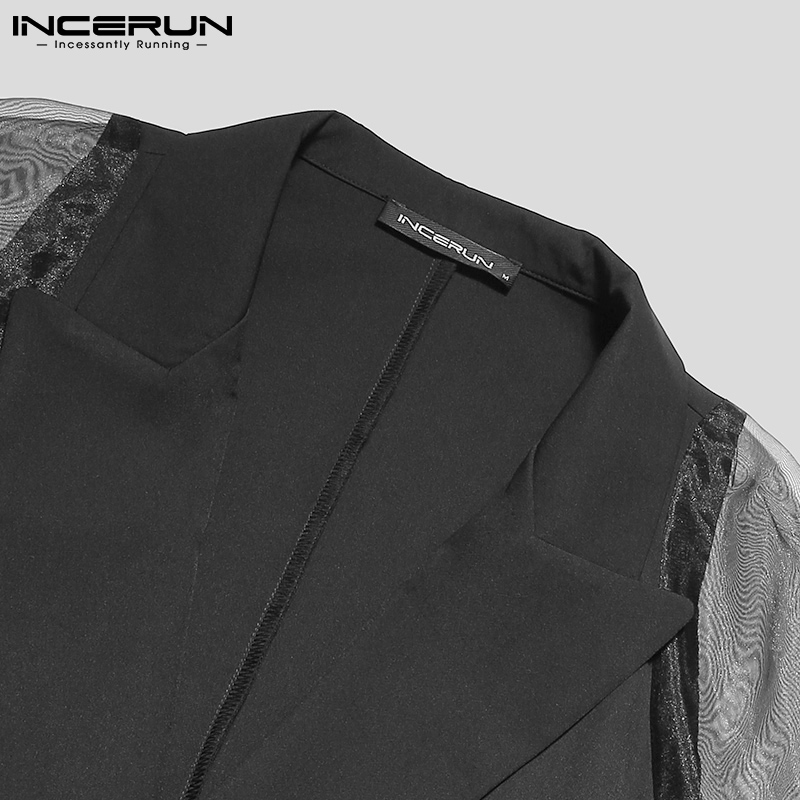 Áo sơ mi lưới INCERUN xuyên thấu dài tay phối màu với nút cài cho nam