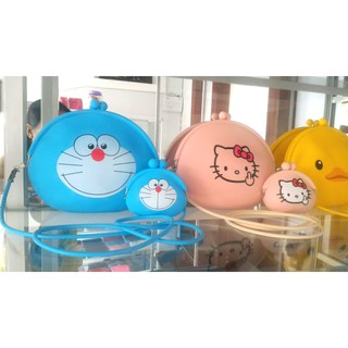 Combo 2 set túi và ví Doremon silicon cute