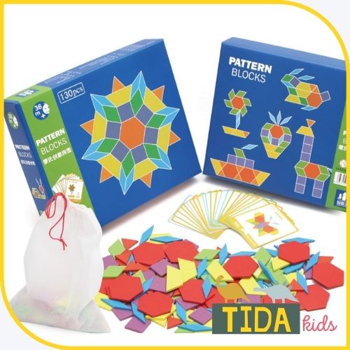 Đồ Chơi Xếp Hình ❤️ Freeship ❤️ Giá Tốt ❤️ Ghép Hình Puzzle Pattern Blocks 130 Miếng Ghép + 24 Thẻ ❤️ TiDa Kids Shop