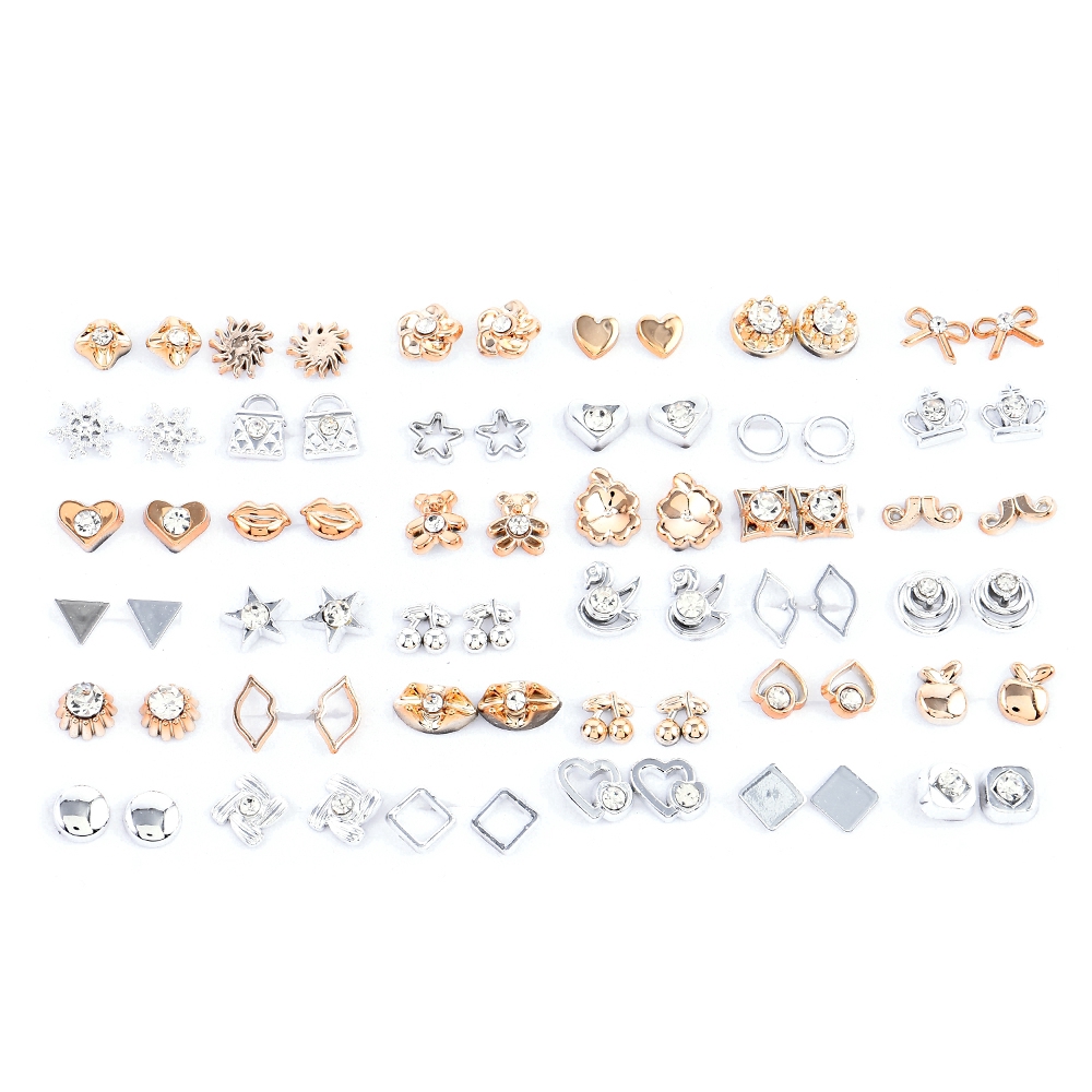 Bộ 36 Đôi Khuyên Tai Mạ Vàng/Bạc 925 Đính Đá Xinh Xắn