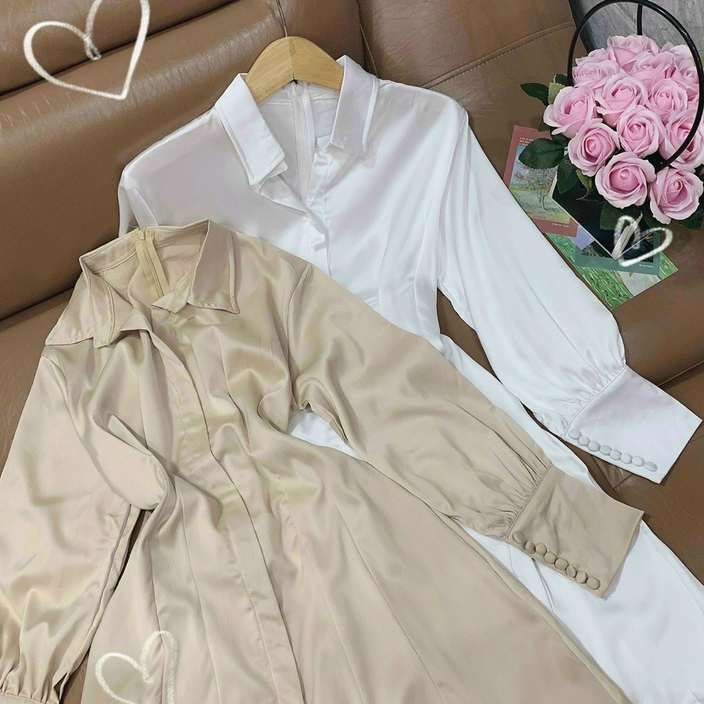 Đầm sơ mi cổ vest dáng dài đầm suông midi phong cách thời trang nữ | BigBuy360 - bigbuy360.vn