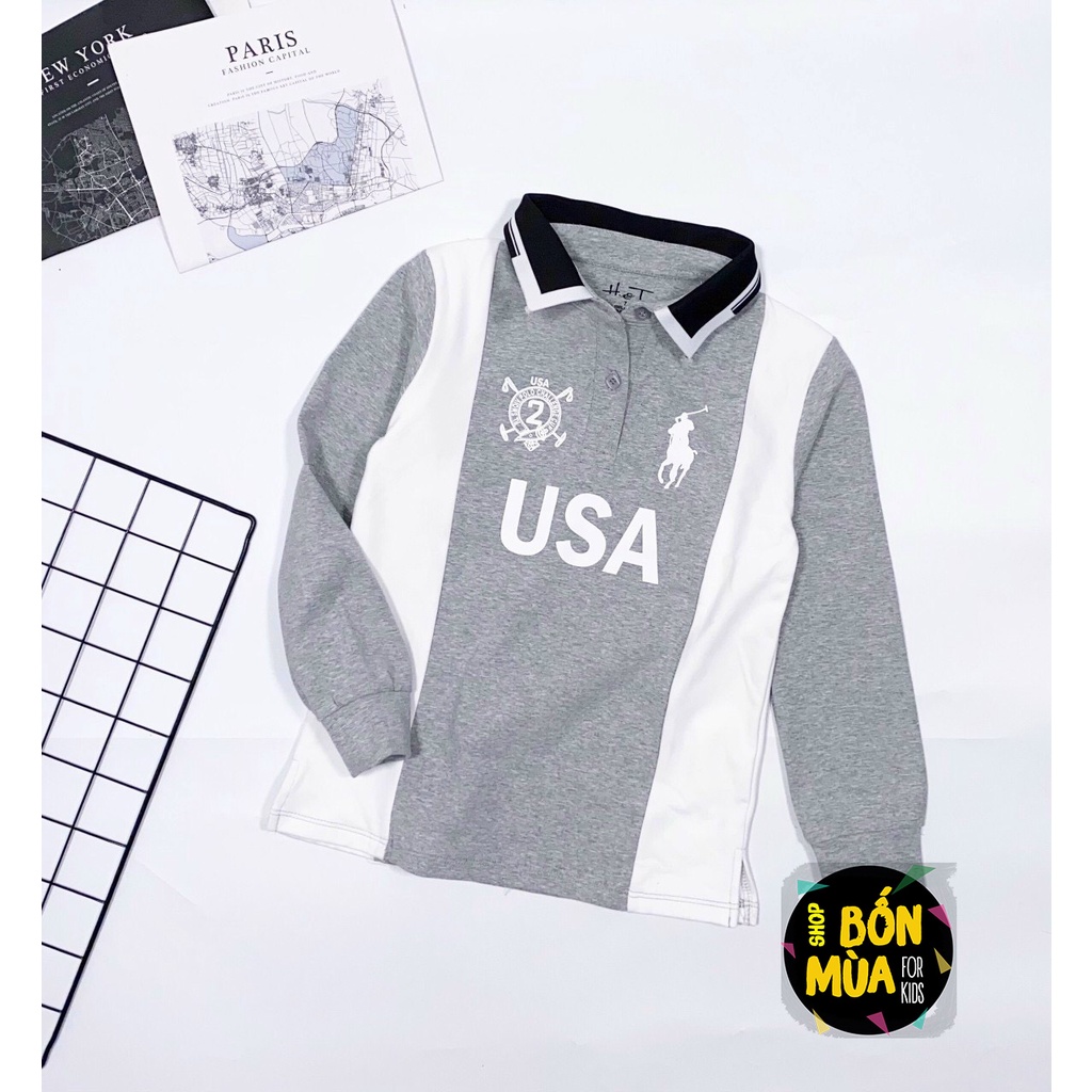 Áo Thun Dài Tay Bé Trai Size Đại 20-45kg 🍐🍐 Áo Polo Dài Tay Cho Bé Trai - Shop Bốn Mùa