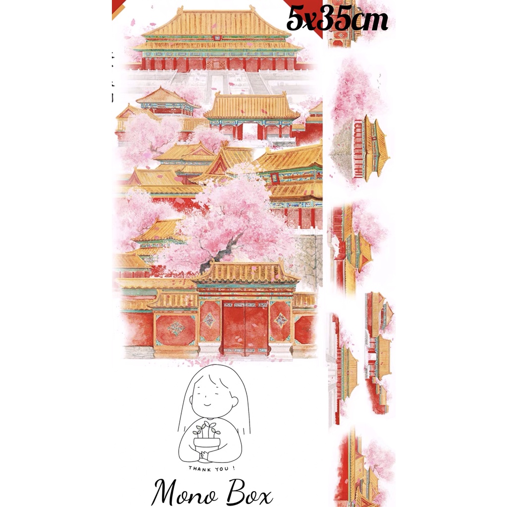 [Chiết] Washi tape 5x35cm chủ đề phong cảnh cung điện, băng dán trang trí làm tranh washi Mono_box