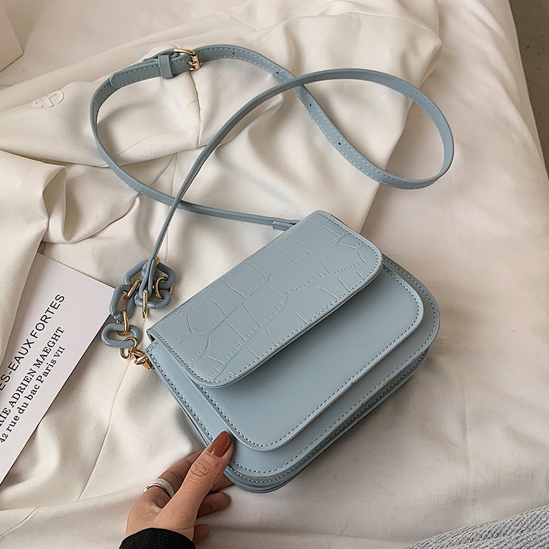 Túi xách đeo chéo nữ dây da kết hợp móc xích Alice Housee, túi đeo vai phong cách Retro kiểu Pháp