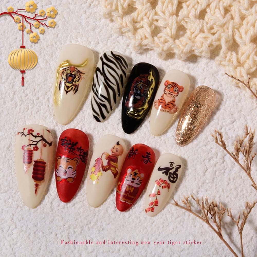Miếng Dán Trang Trí Móng Tay Hình Con Hổ Năm Mới Trung Hoa 2022