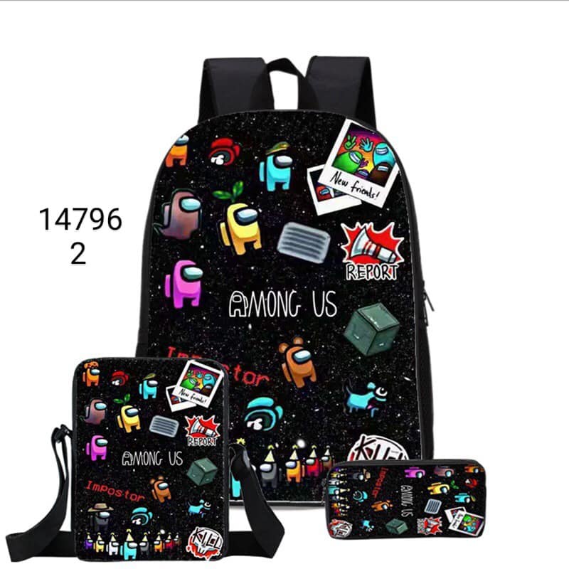 Ba lô cặp sách bé trai Among US sét 3 món tặng kèm túi đeo chéo hộp đựng bút đồng bộ giao màu ngẫu nhiên
