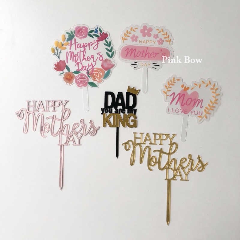 Topper/ Phụ kiện trang trí bánh kem ngày tặng Mẹ Cha Mom/Happy mother’s day/Dad/Ba
