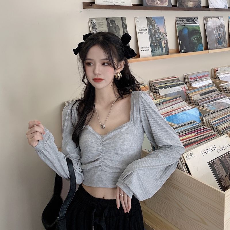 Áo Thun Ngắn Tay Phồng Cổ Chữ V Thời Trang Phương Tây Cho Nữ 2022