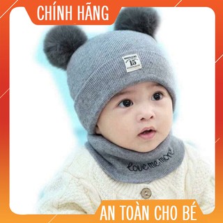 [Si-Le] Bộ khăn + mũ len 2 quả bông cho bé MS02