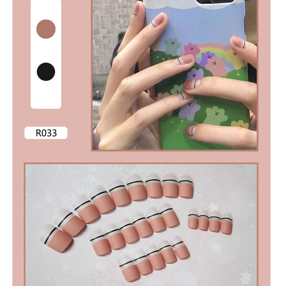 Set 24 móng tay giả gồm màu xanh dương và hồng đào xinh xắn