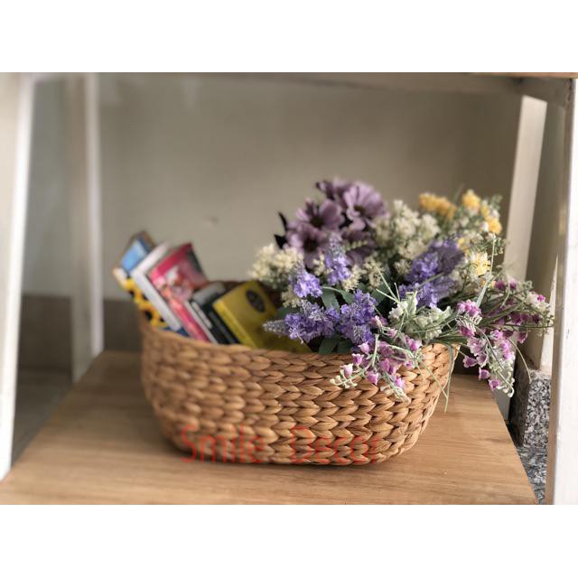 Khay đựng đồ đa năng , cắm hoa đan lục bình Smile Decor hình thuyền, có quai cầm - Water hyacinth basket mini size