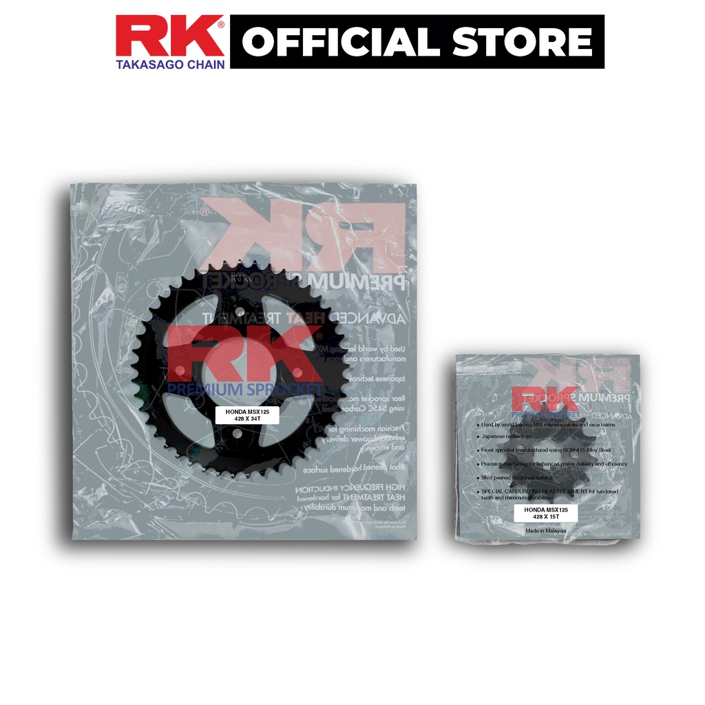 Nhông Dĩa RK Takasago chain cho xe máy MSX-125, chất liệu: Thép mạ màu đen, độ dày Nhông Dĩa: 428