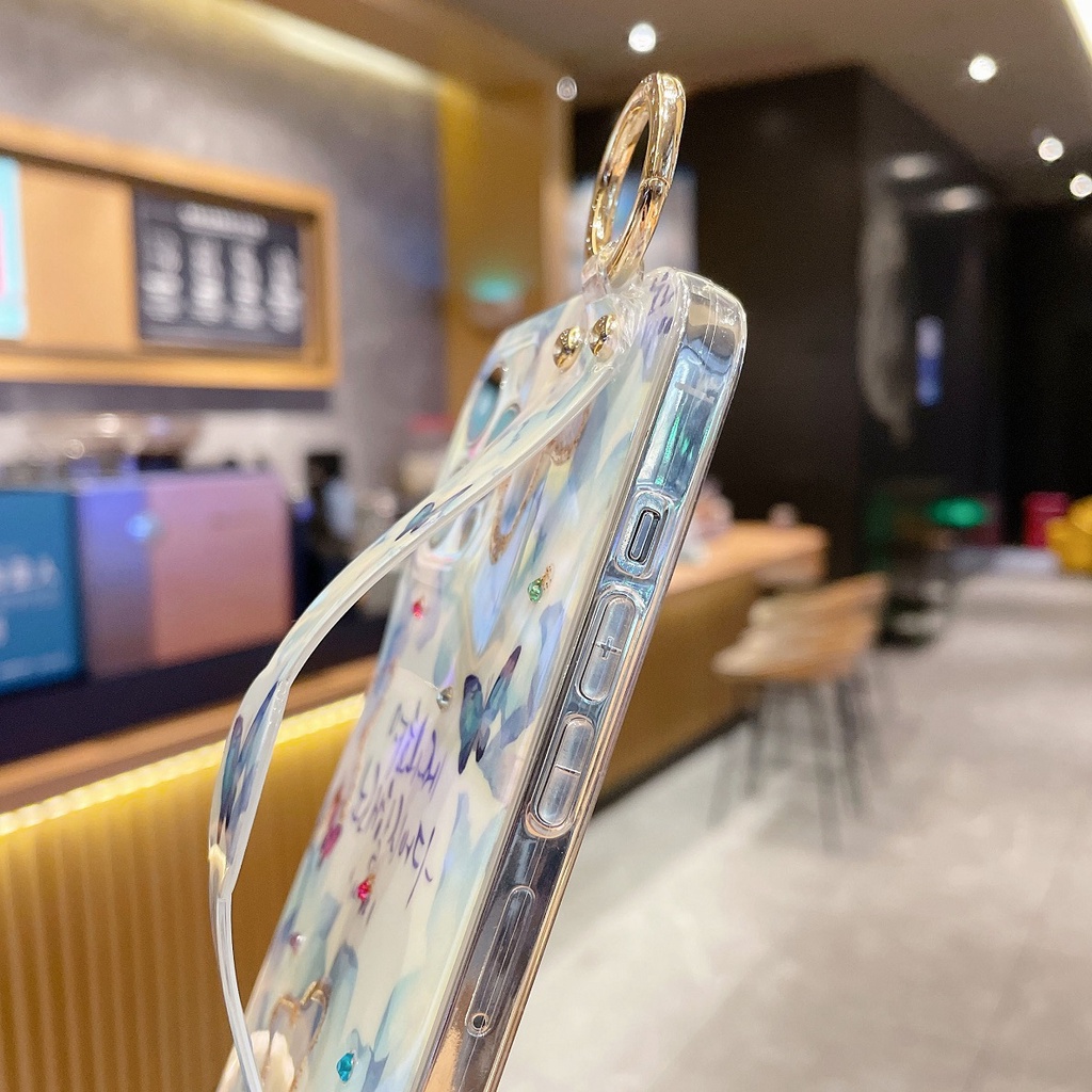 Ốp Điện Thoại Họa Tiết Hoa Có Dây Đeo Cho iPhone 7 8 Plus X Xr Xsmax11 12 13 14 Pro Max