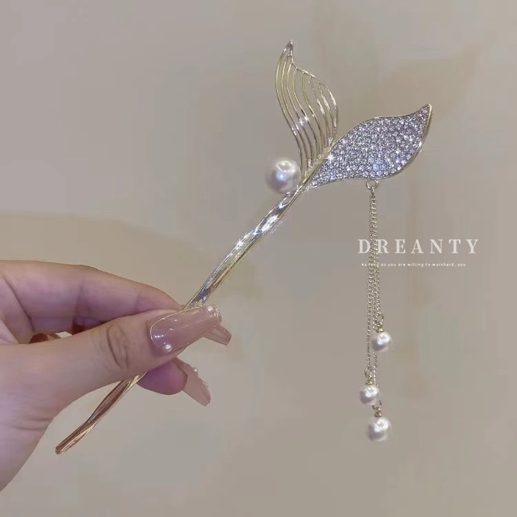 Kẹp Tóc Đuôi Cá Đính Ngọc Trai Pha Lê Phong Cách Pháp Cổ Điển Thời Trang Cho Nữ