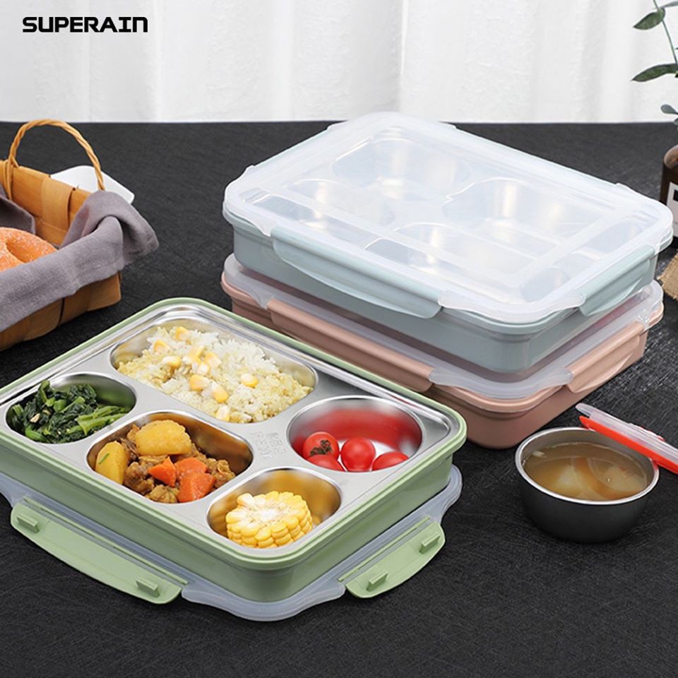 Khay đựng cơm văn phòng 5 INOX ngăn tiện lợi [GD01]