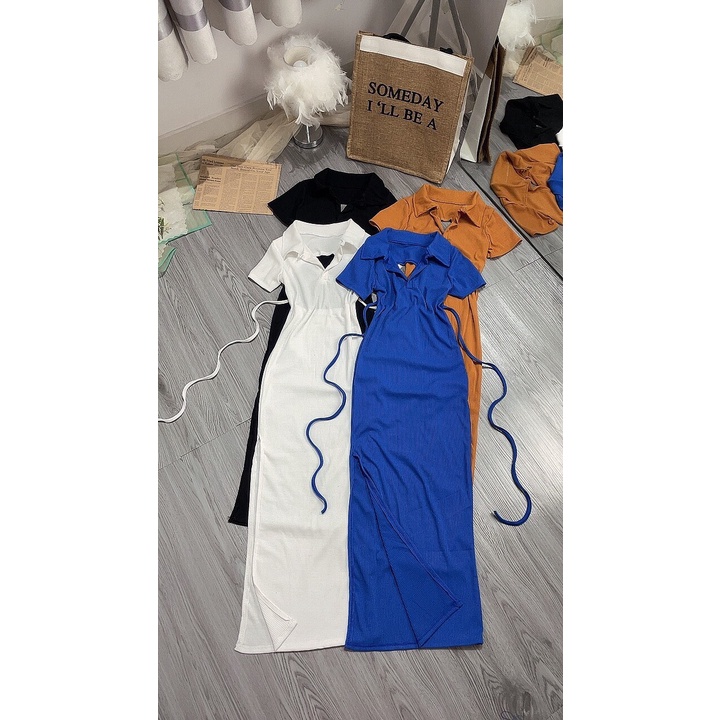 Váy đầm maxi dài nữ ôm bodycổ polo xẻ tà hở lưng đan dây tay tay ngắn thời trang dự tiệc sexy phong cách hàn-VD08...