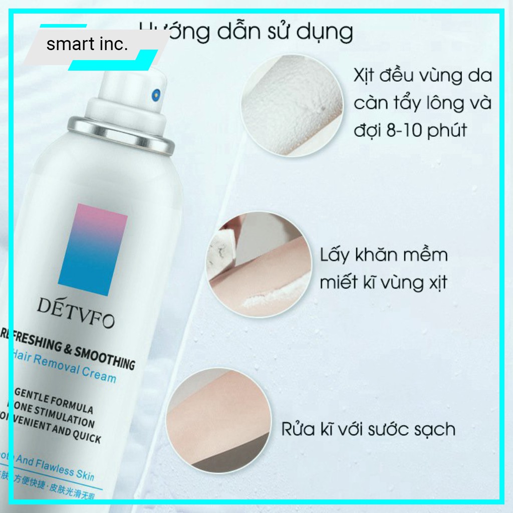 Kem Triệt Lông Body Lành Tính Dạng Xịt DETVFO 👄FREESHIP👄 Wax Kem Xịt Tẩy Lông Tay Lông Chân Lông Nách Vùng Kín Dịu Nhẹ