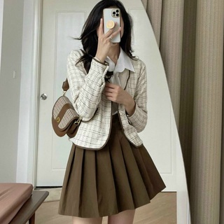 Set áo khoác dạ kèm chân váy tennis hàn quốc