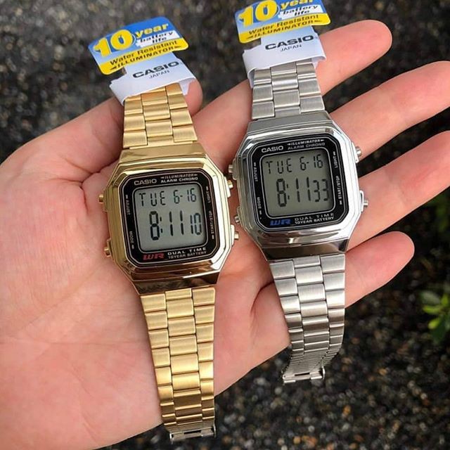 Đồng hồ điện tử Casio chính hãng A178, dây kim loại