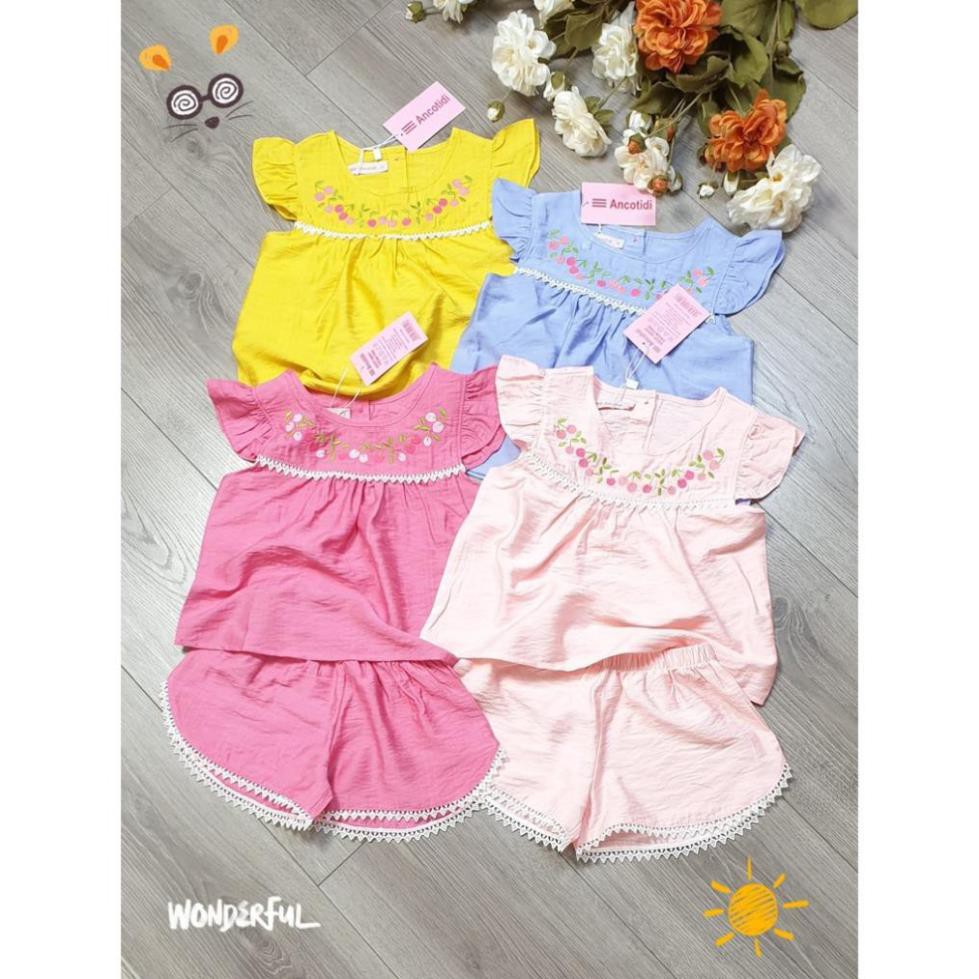 (SIZE 3-14) (11-38kg) BỘ ĐŨI TƠ SỌC TAY CÁNH TIÊN THÊU HOA XINH CHO BÉ GÁI