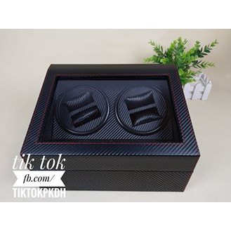 [Mã WTCHDEC giảm 20K ] Hộp Đựng Đồng Hồ Cơ 4 ổ xoay + 6 ngăn trưng bày vân carbon