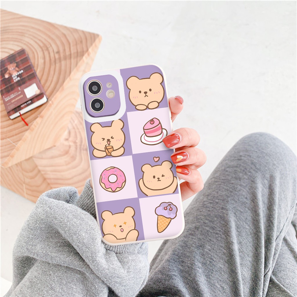 Ốp lưng iphone Bear and food cạnh vuông giả lp 12 6/6plus/6s/6splus/7/7plus/8/8plus/x/xr/xs/11/12/13/pro/max/plus/pro