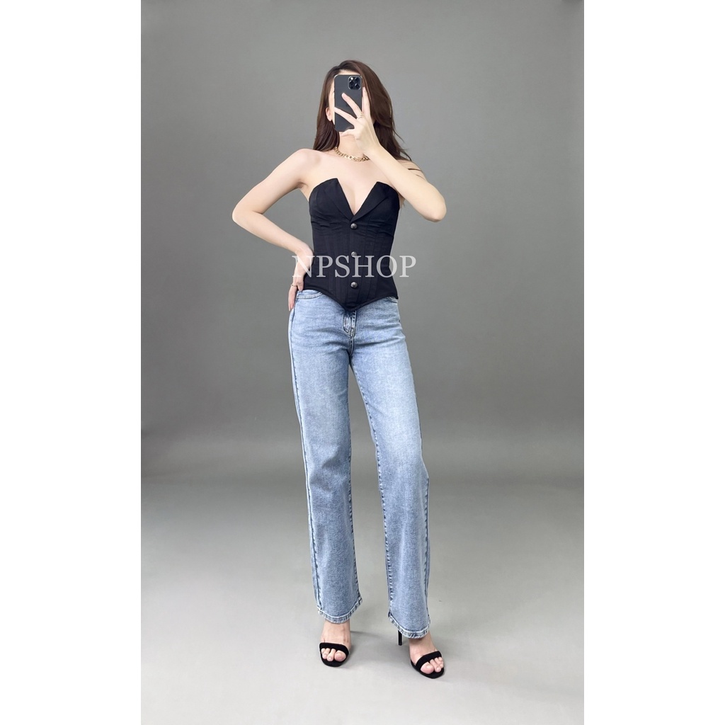 Quần jean nữ ống suông, quần jean ống đứng lưng cao dáng trơn dài NPQ046