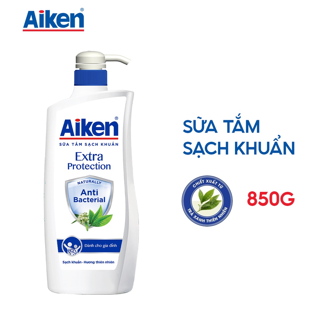 Combo 2 sữa tắm sạch khuẩn Aiken 850g chiết xuất bạc hà và trà xanh thiên nhiên