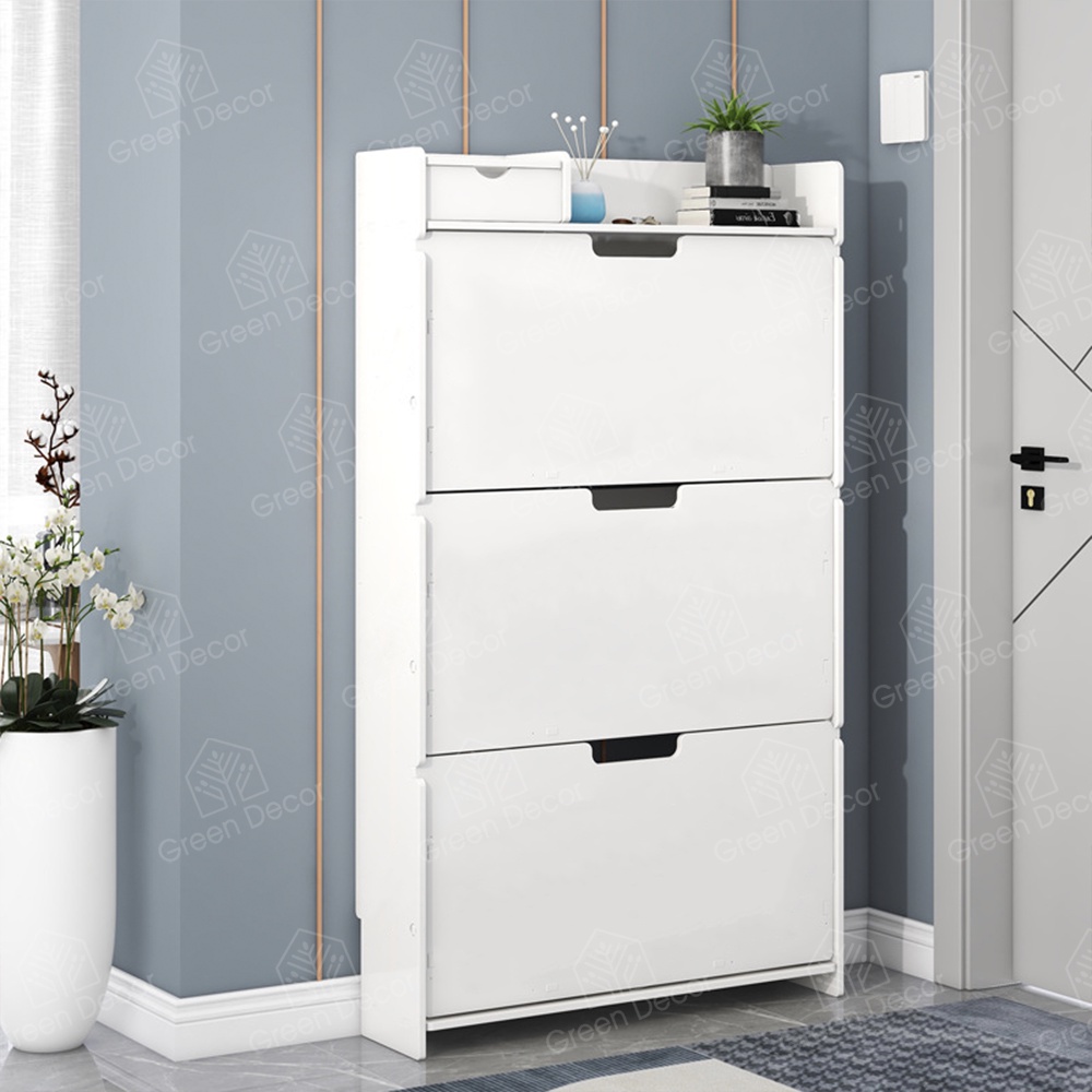 Tủ Giày Thông Minh 3 Tầng Cánh Kín Chống Nước Chống Mốc Tuyệt Đối, Màu Trắng