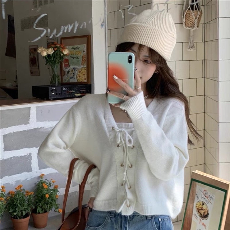 Áo len croptop buộc dây trẻ trung ulzzang Hàn Quốc