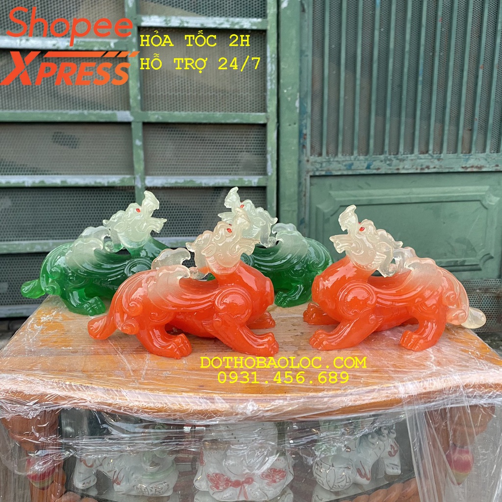 Cặp Tỳ Hưu phong thủy chiêu tài hút lộc cao 12cm – Đỏ và Xanh