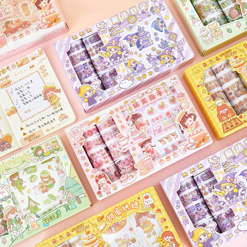 Set 10 cuộn washi tape + 10 tấm sticker