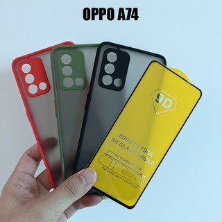 Combo ốp nhám viền cao su bảo vệ camera Oppo A74 kèm kính cường lực phủ màn hình