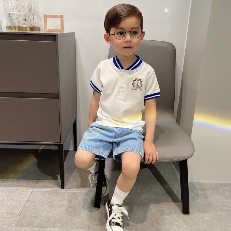 Áo polo 100% Cotton Tay Ngắn In Họa Tiết Hoạt Hình Dành Cho Bé Trai Gái