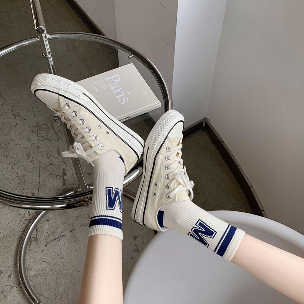 LOMBARD Women Socks Personality Breathable Summer Comfortable Cotton Harajuku Letter Hosiery