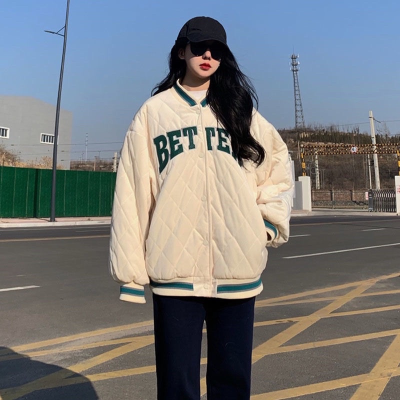 Áo bomber bóng chày nam nữ chất dày ấm phong cách thu đông