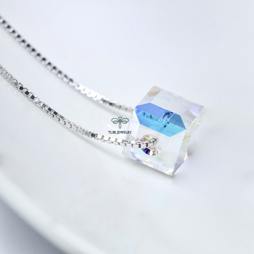 Vòng cổ bạc nữ Tlee, Dây chuyền hộp pha lê lấp lánh - TleeJewelry