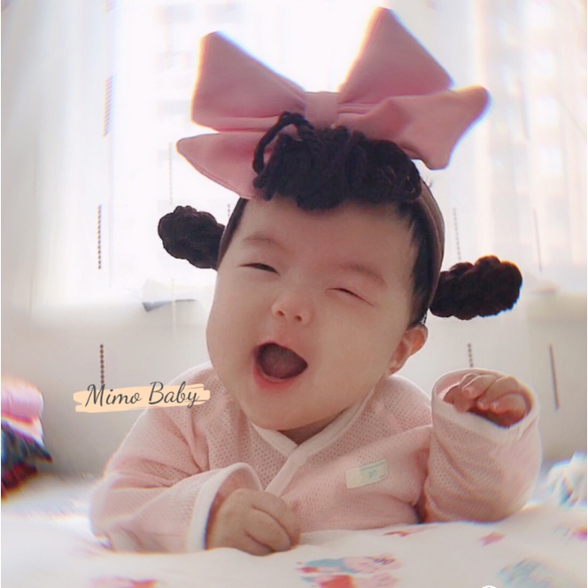 Băng đô tóc giả nơ hồng lớn dễ thương cho bé BD50 Mimo Baby