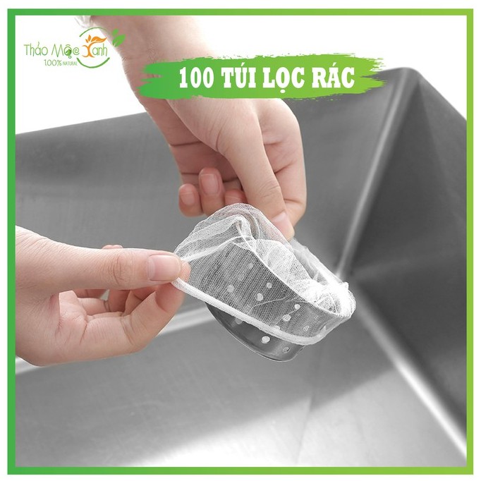 100 Túi Lọc Rác Bồn Rửa Chén Bá Tự Phân Huỷ Có Chun Miệng