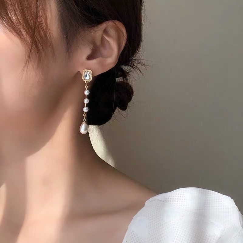 Hoa tai dáng dài nữ tính đính hạt - Maben