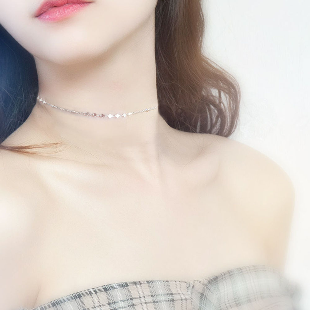 MXBEAUTY Brithday Gift Clavicle Chain Elegant Fine Jewelry Choker Necklace|Color Sequins|Color Alloy Short Zircon Peach Heart