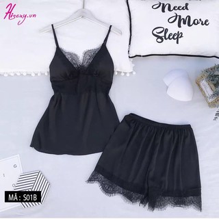 Sét bộ ngủ nữ phi bóng phối ren kèm mút