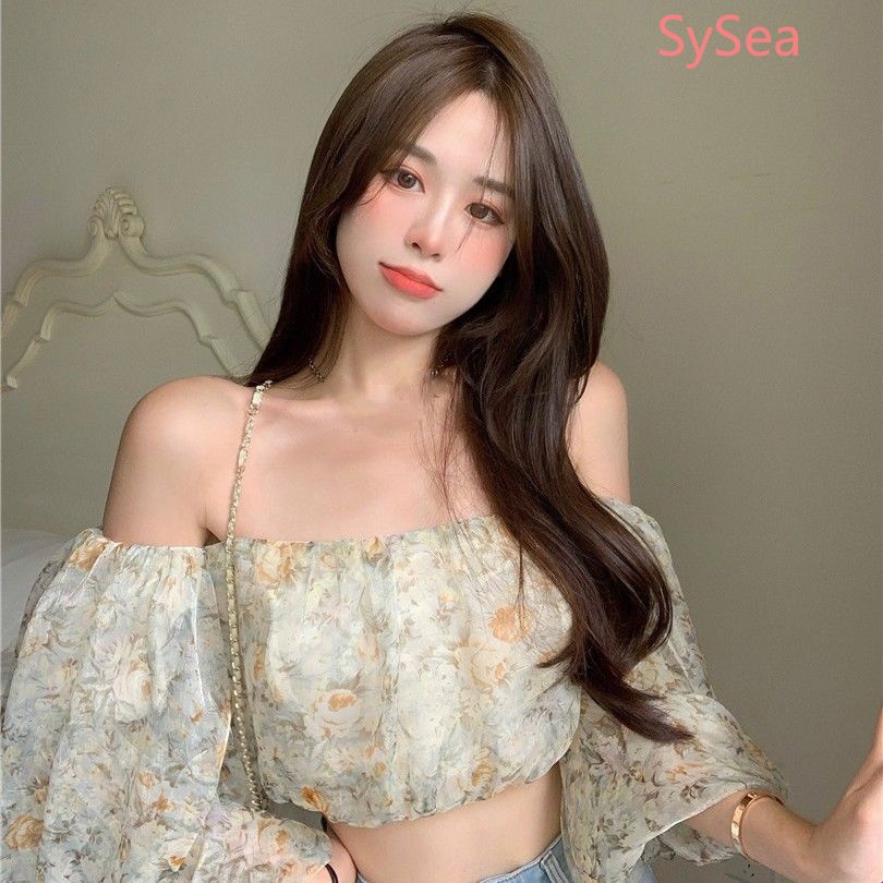 Áo Croptop Chiffon Họa Tiết Hoa Phong Cách Vintage Pháp
