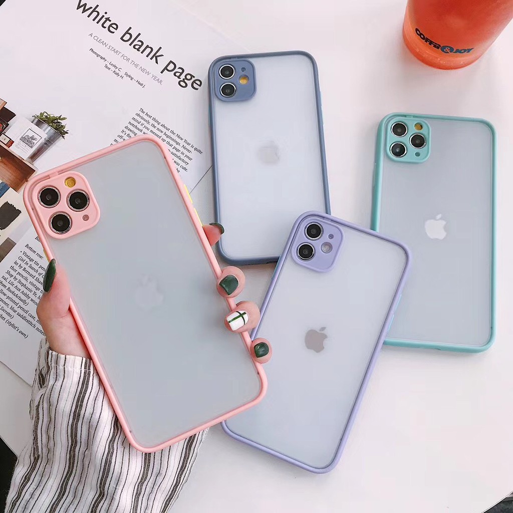 (Đủ 6 màu) Ốp lưng Iphone 6/6plus/6s/6splus/7/7plus/8/8plus/x/xr/xs/xsmax bảo vệ Camera màu pastel viền nhựa lưng nhám