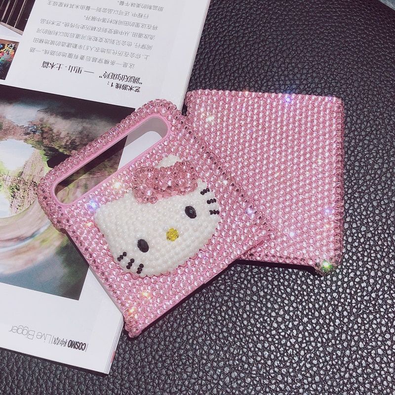 Ốp Samsung Z Flip 3 - ZFlip 3 - ZFlip3 - Flip3 5G Hello Kitty đính đá hồng lấp lánh