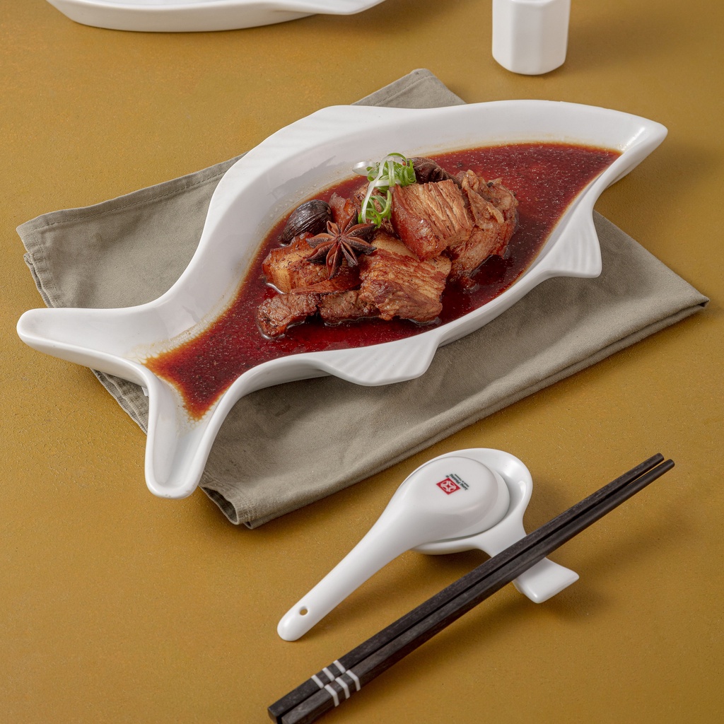 Đĩa sứ Long Phương - Hình cá hai vây sâu lòng dài 35cm