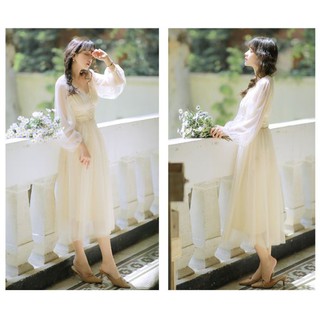 Đầm Ulzzang đính nút bọc