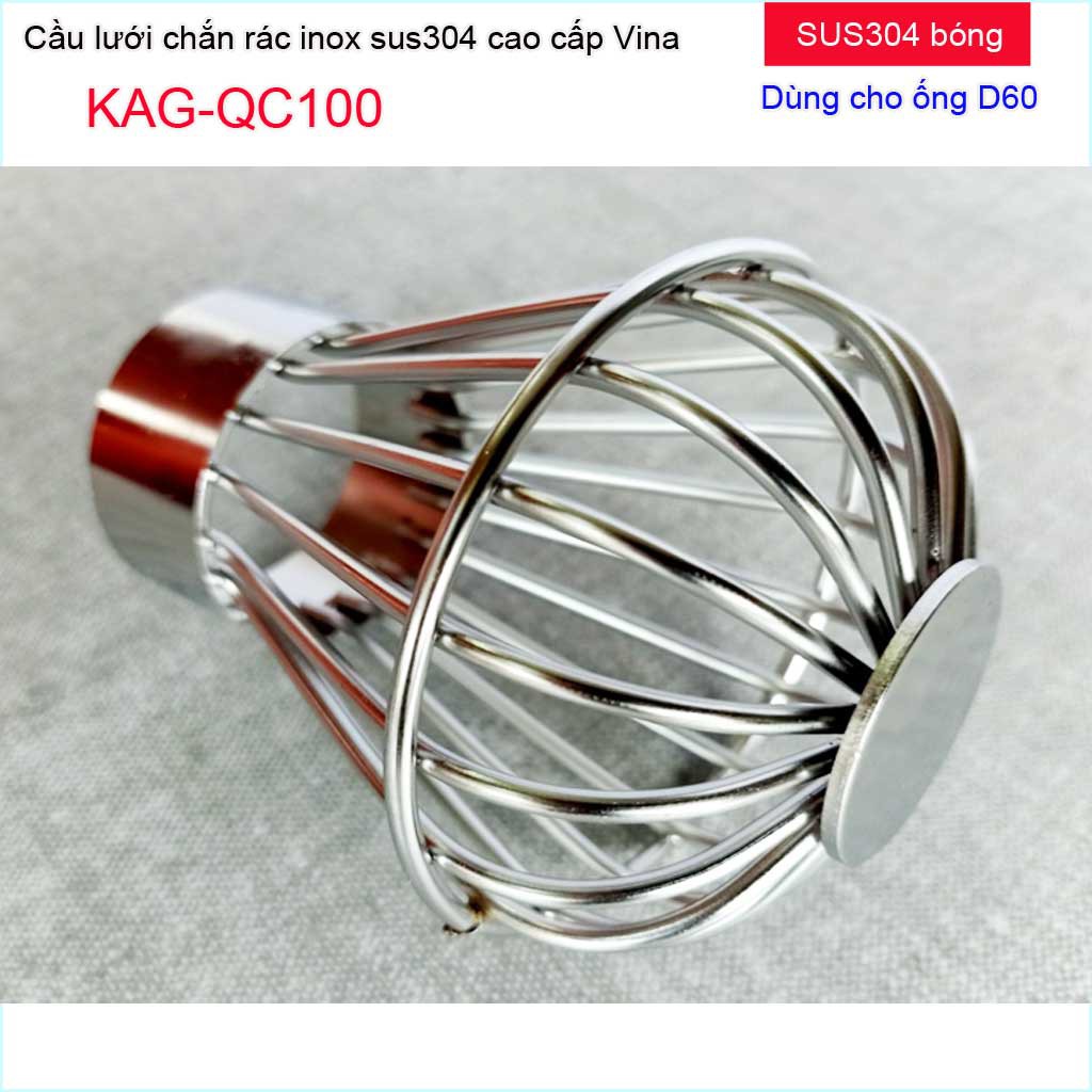 Cầu lưới D60-90 Inox 304 dày , cầu chặn rác thoát nước mưa D60-90 KAG-QC100 thoát  nhanh